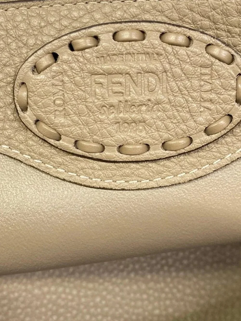 FENDI By the Way Celeria Medium 8BL155 Gray Beige Calf Leather Handbag